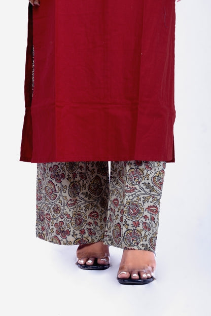 ❤️ Red Sleeveless Kurti with Ethnic Print Palazzo | V-Neck Indo-Western Set ❤️