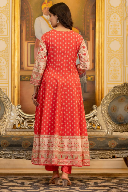🌸 Pure Cotton Red Anarkali Suit Set with Dupatta – Grace Meets Comfort 🌸