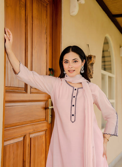 Alia Pink Embroidered Kurta Set with Dupatta