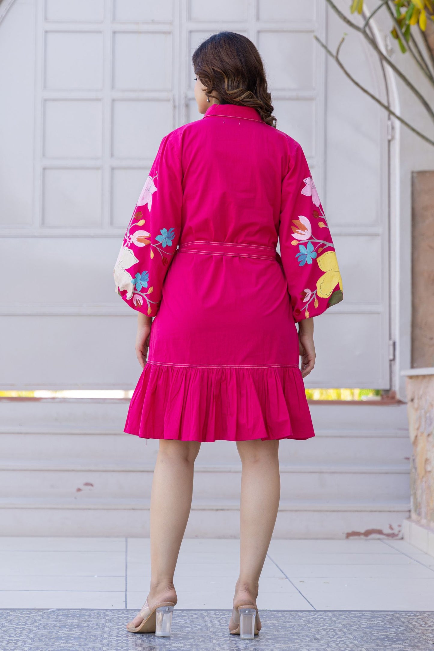 Women’s Pink Floral Cotton Western Midi Dress – Casual & Party Wear Outfit