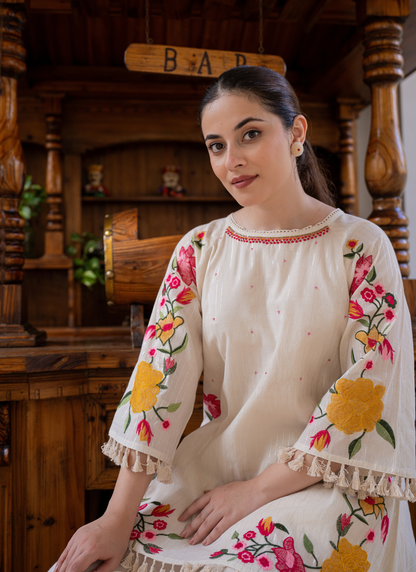 White Handcrafted Floral Embroidered Co-Ord Set |  Ivory Blossom🌸
