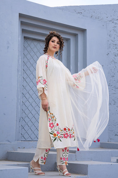 Elegant Floral Embroidered Chikankari Dress Set 🌸✨