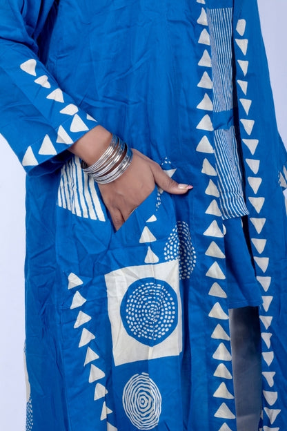 💙 Blue Layered Lining Top with Kodi Work & Stylish Off-White Cargo Bottom | Indo-Fusion Co-Ord Set 💙