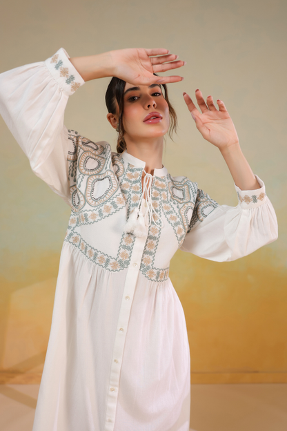 🤍 GraceGlint White Embroidered Dress | Elegant Fit & Artisanal Detailing ✨👗