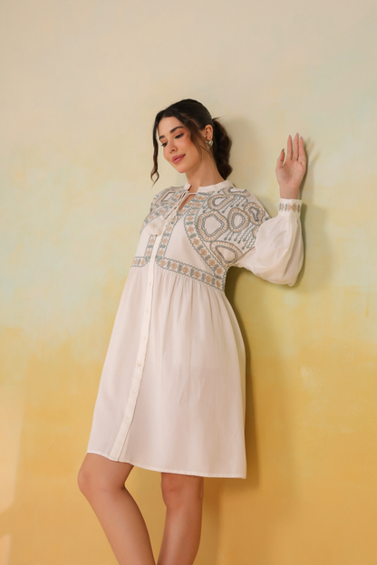 🤍 GraceGlint White Embroidered Dress | Elegant Fit & Artisanal Detailing ✨👗