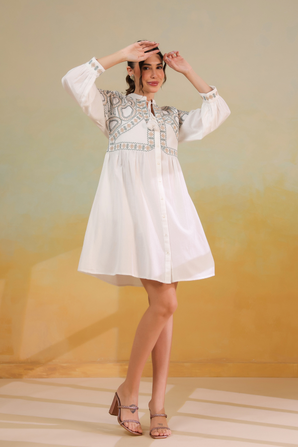 🤍 GraceGlint White Embroidered Dress | Elegant Fit & Artisanal Detailing ✨👗