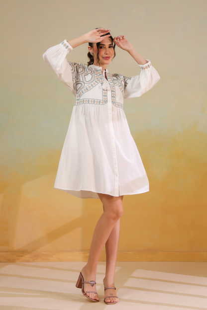 🤍 GraceGlint White Embroidered Dress | Elegant Fit & Artisanal Detailing ✨👗