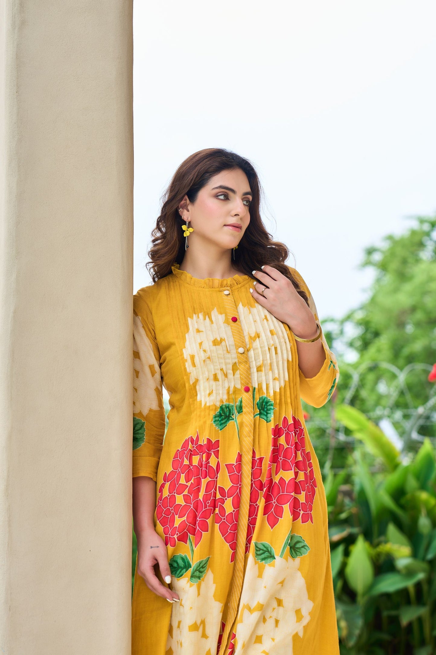 Mustard Yellow Floral Embroidered Kurta Set with Straight Pants | Festive & Casual Wear