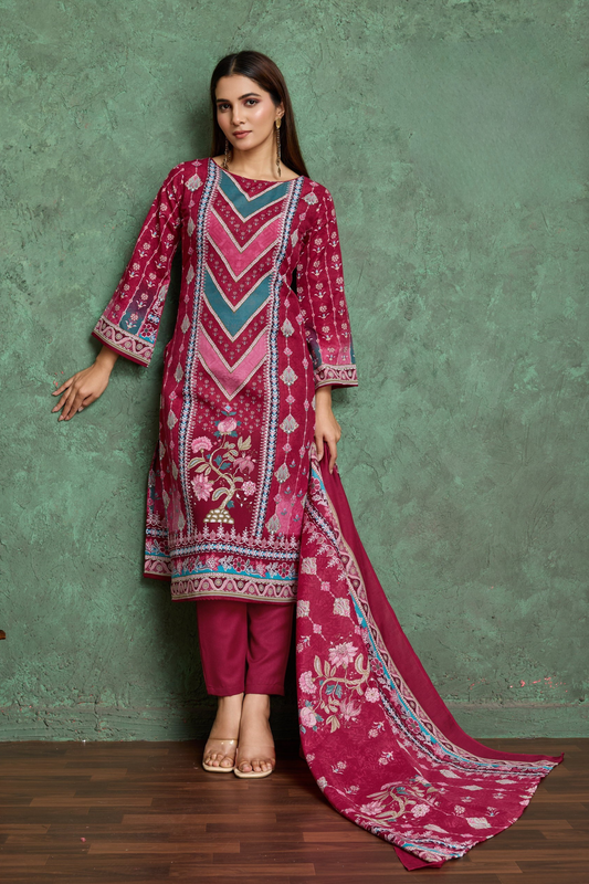 Noor Jahan Maroon Unstitched Salwar Suit Material