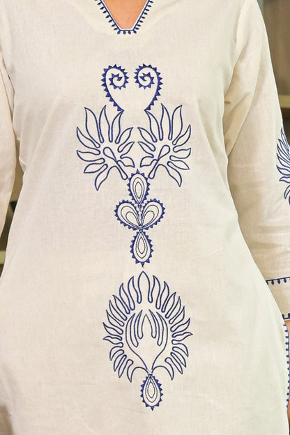 Women’s Cream Pure Cotton Embroidered Co-ord Set – Stylish Ethnic and Casual Wear Outfit