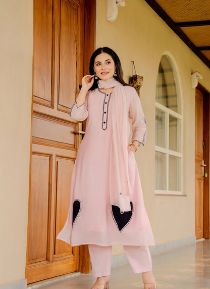 Alia Pink Embroidered Kurta Set with Dupatta