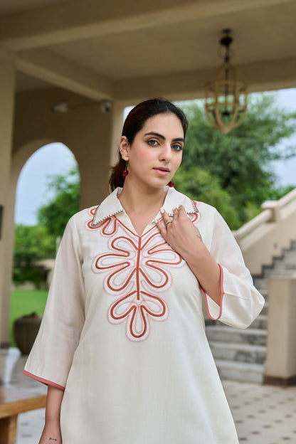 Ivory Grace Embroidered Co-Ord Set – Modern Minimalism with a Statement Twist
