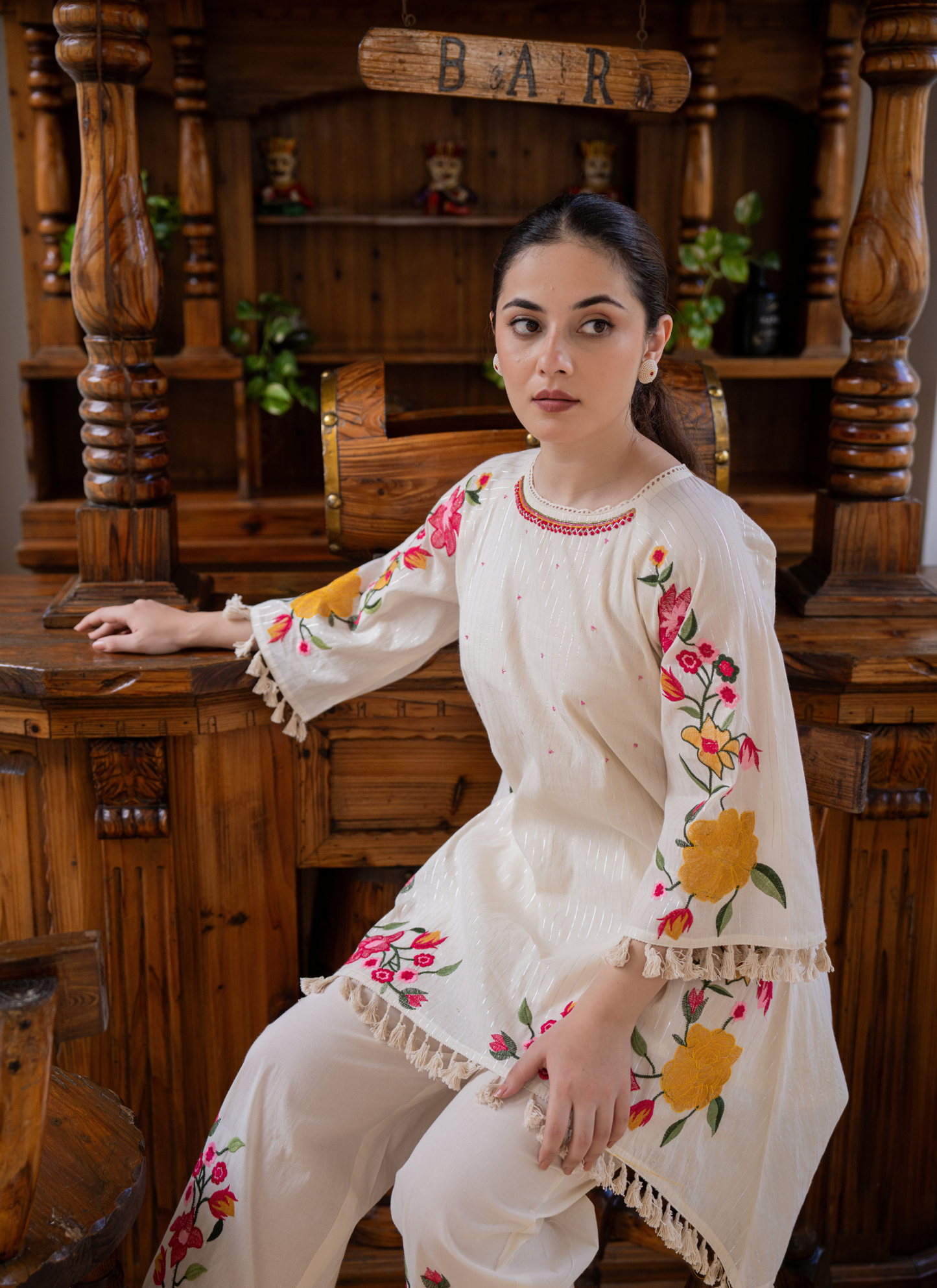 White Handcrafted Floral Embroidered Co-Ord Set |  Ivory Blossom🌸