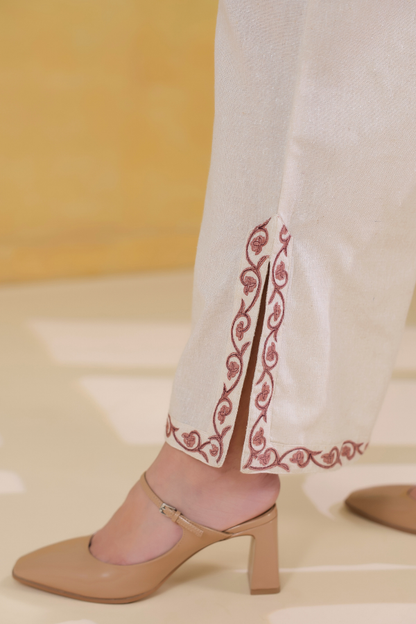 🌿 Gulnaar Grace Co-Ord Set | Beige & Maroon Embroidered Two-Piece for Women ✨👗