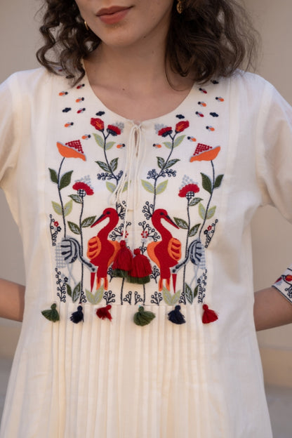 Elegant White Embroidered Kurta Set with Multicolor Hand Work