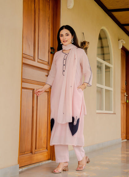 Alia Pink Embroidered Kurta Set with Dupatta