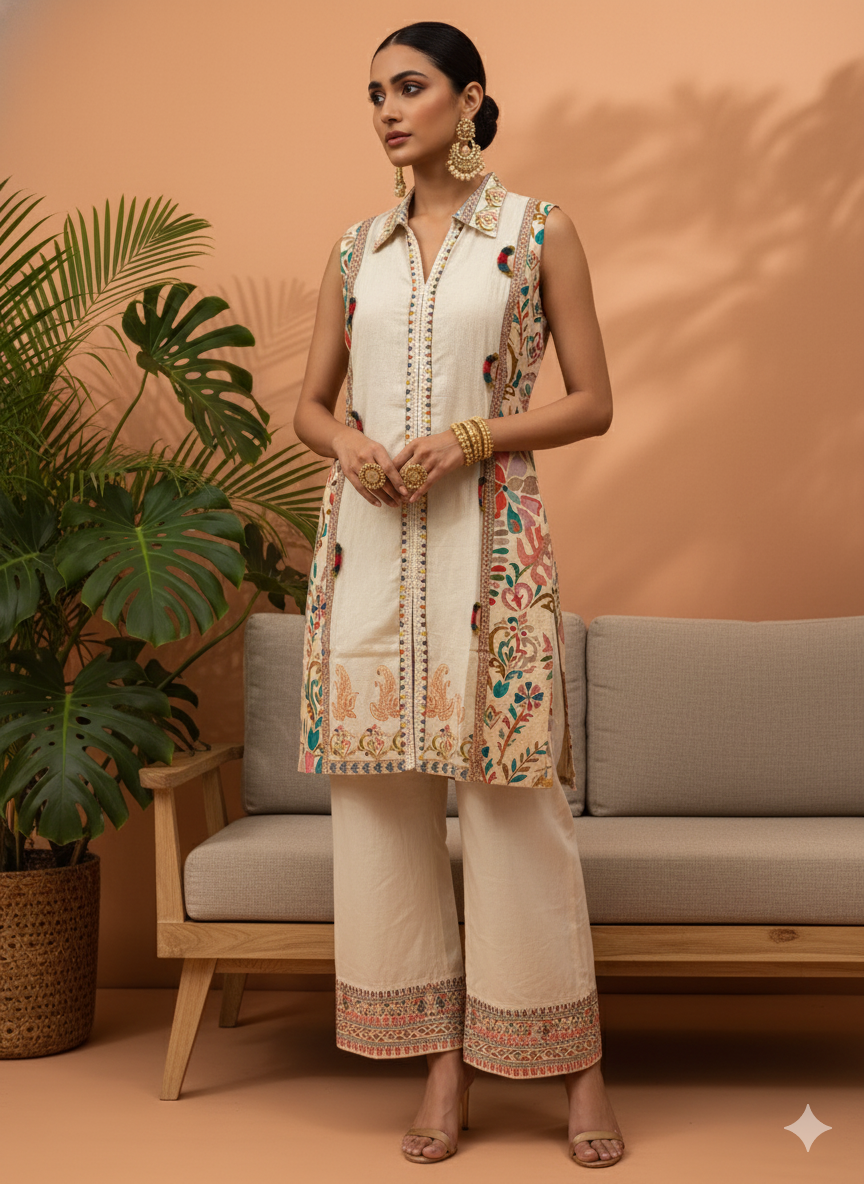 Cate Beige Block Printed Co-ord Set