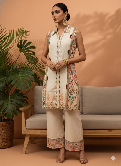 Cate Beige Block Printed Co-ord Set