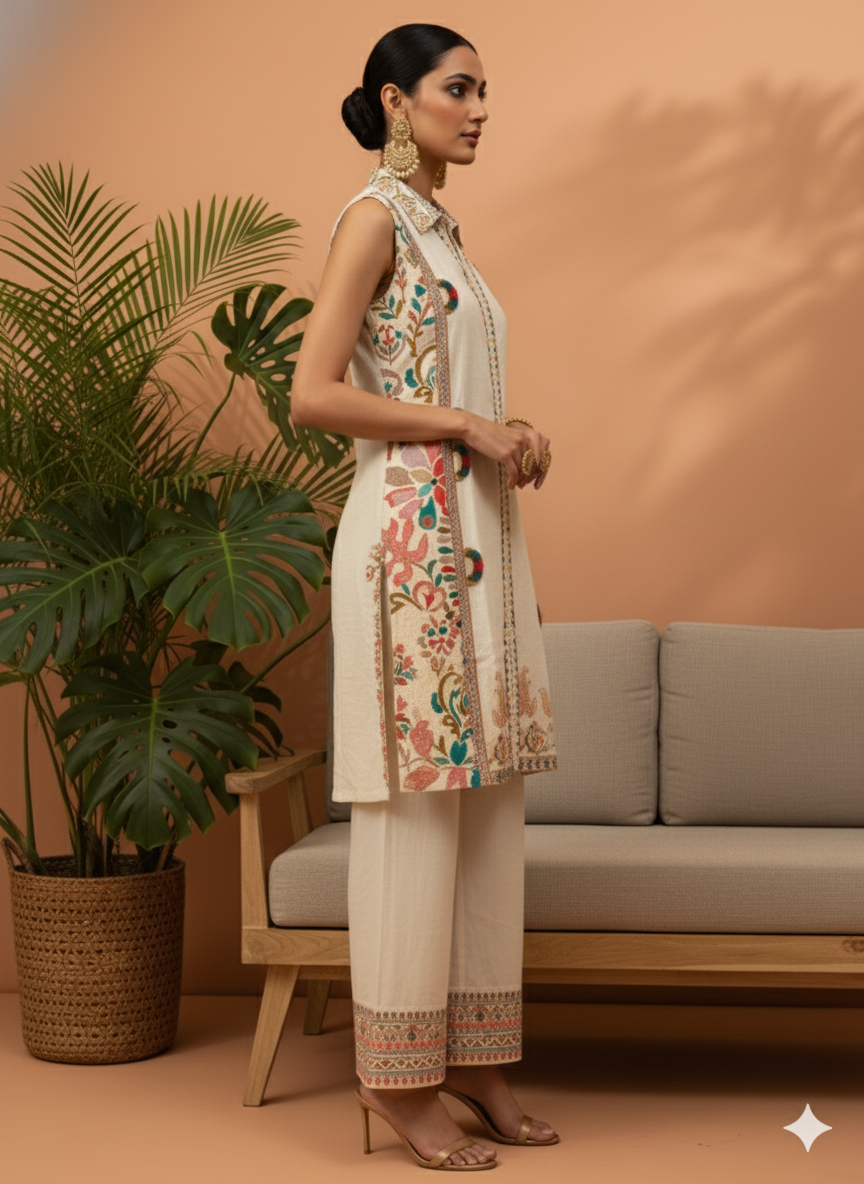 Cate Beige Block Printed Co-ord Set