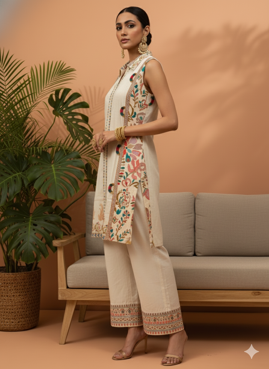 Cate Beige Block Printed Co-ord Set