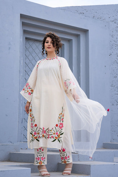 Elegant Floral Embroidered Chikankari Dress Set 🌸✨