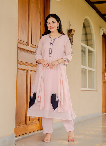 Alia Pink Embroidered Kurta Set with Dupatta