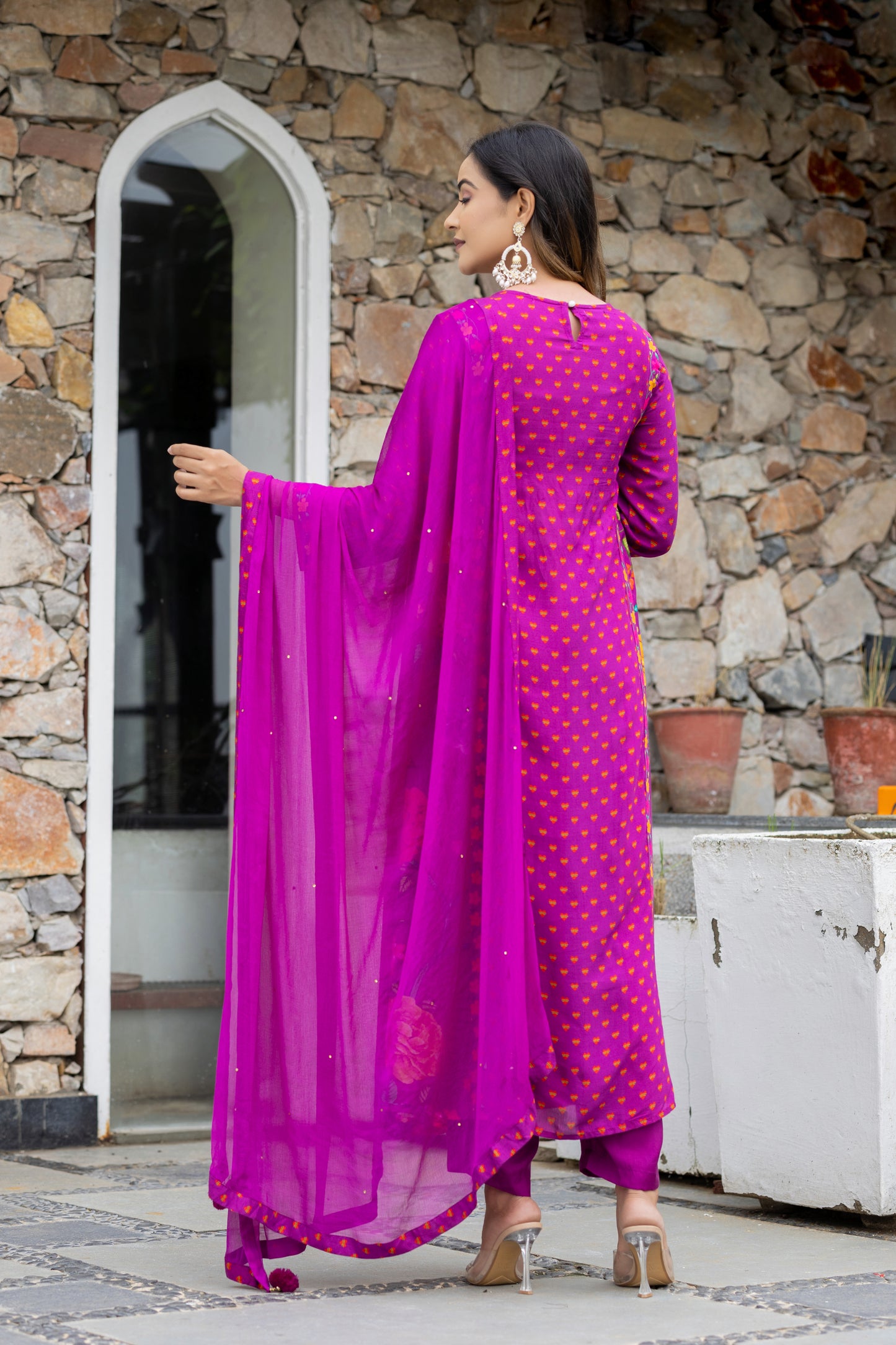 Flowy Floral Print And Hadwork Anarkali Set