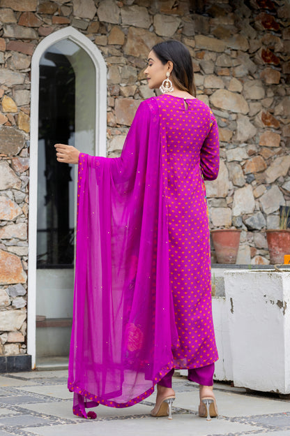 Flowy Floral Print And Hadwork Anarkali Set