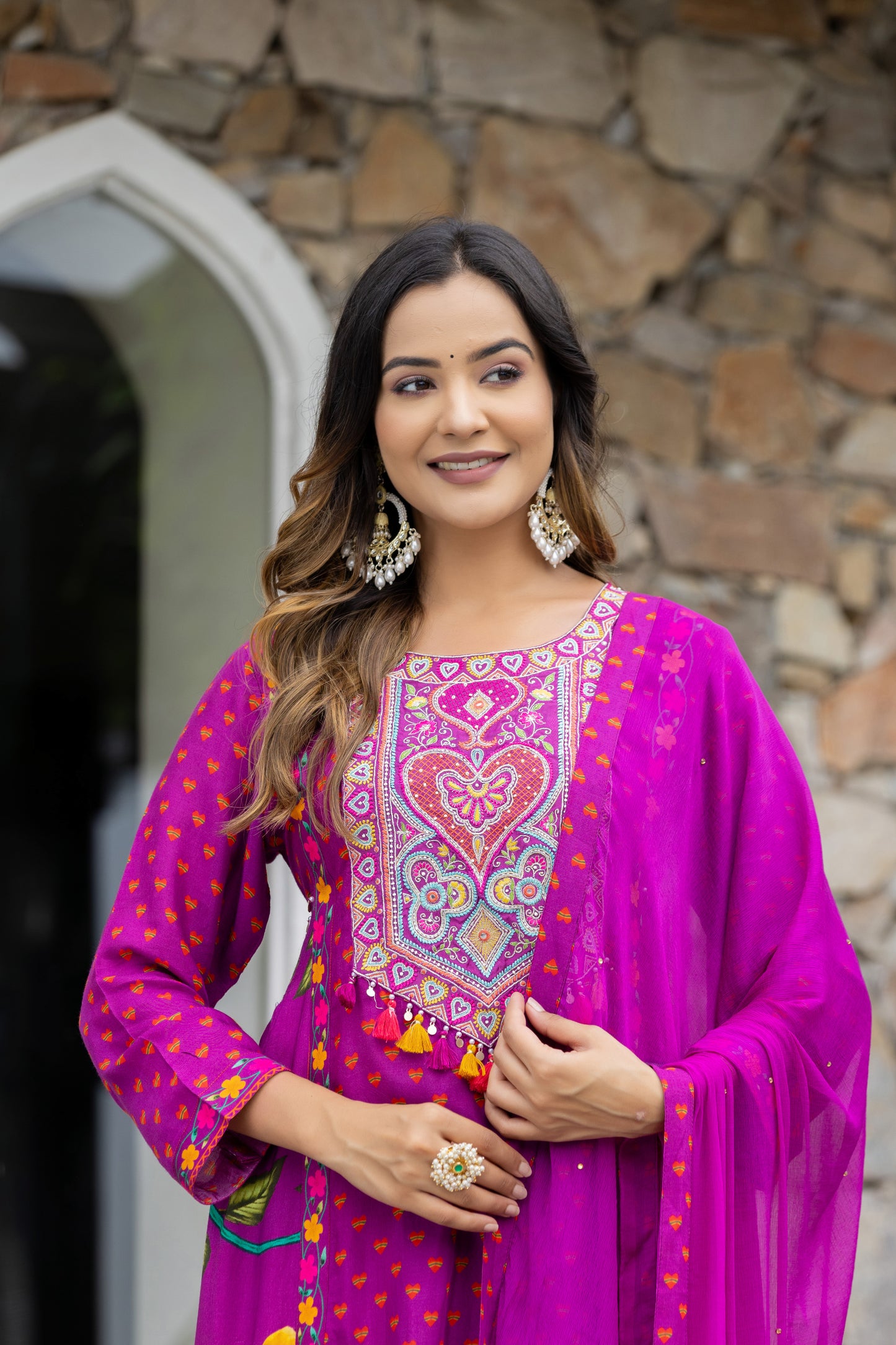 Flowy Floral Print And Hadwork Anarkali Set