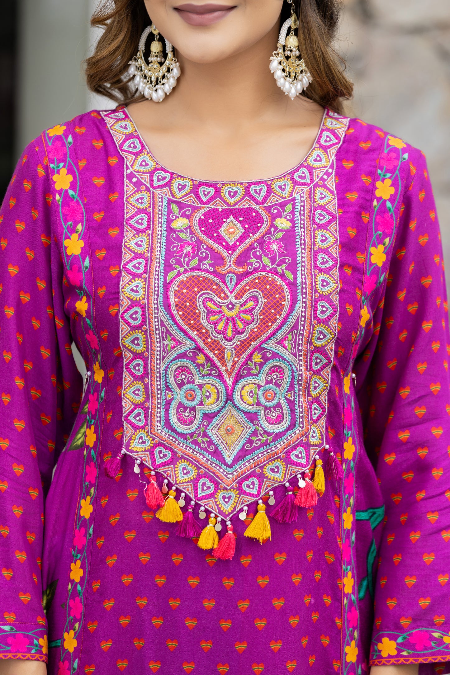 Flowy Floral Print And Hadwork Anarkali Set