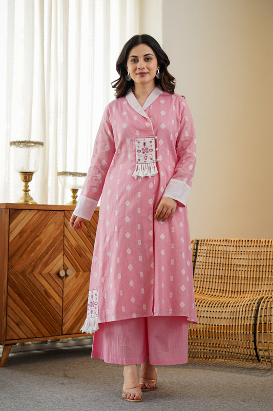 Pink Cotton Kurta Set | Embroidery & Palazzo Pants | Ethnic Fusion Wear 💃