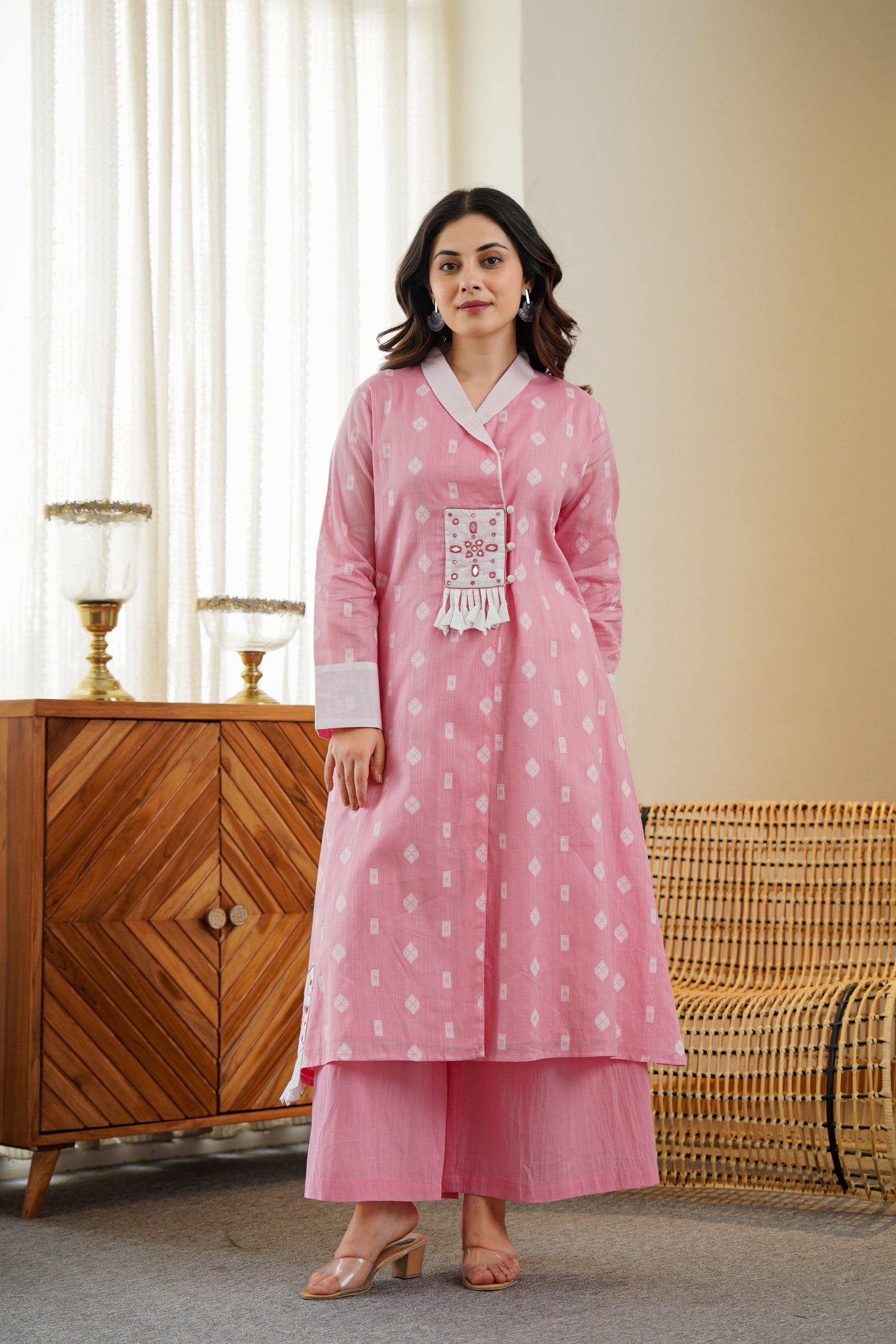 Pink Cotton Kurta Set | Embroidery & Palazzo Pants | Ethnic Fusion Wear 💃