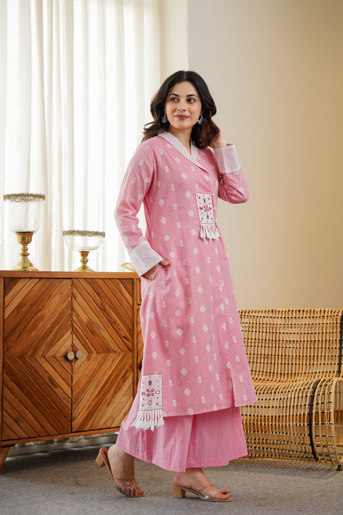 Pink Cotton Kurta Set | Embroidery & Palazzo Pants | Ethnic Fusion Wear 💃