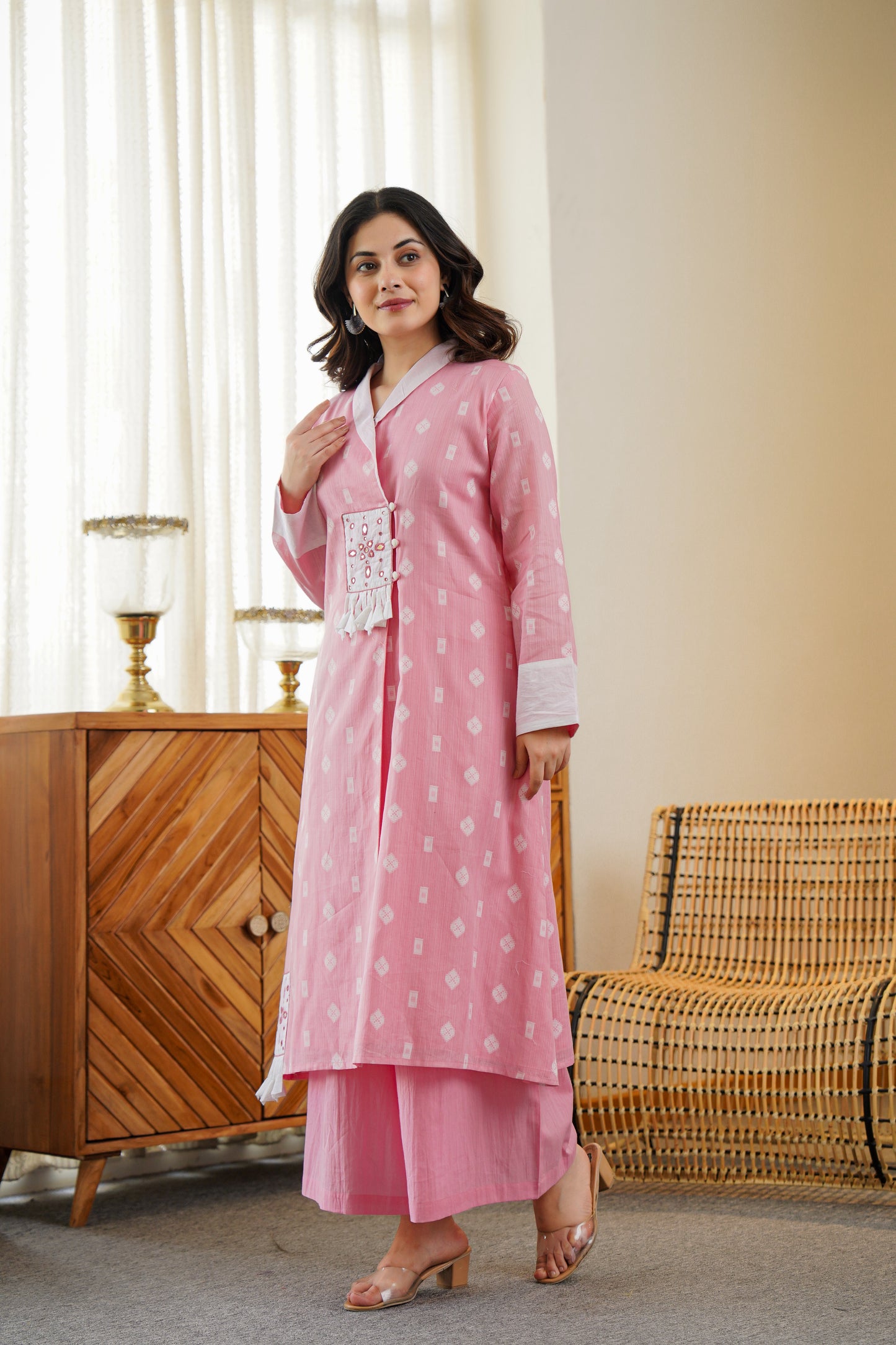 Pink Cotton Kurta Set | Embroidery & Palazzo Pants | Ethnic Fusion Wear 💃