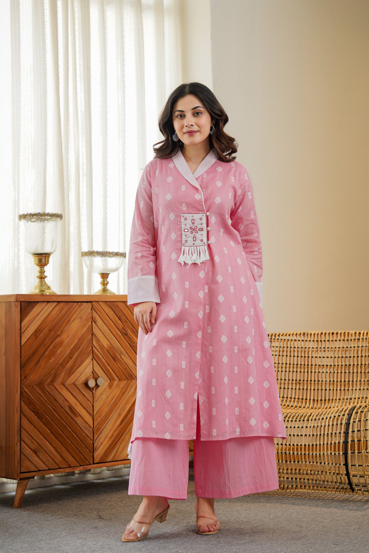 Pink Cotton Kurta Set | Embroidery & Palazzo Pants | Ethnic Fusion Wear 💃