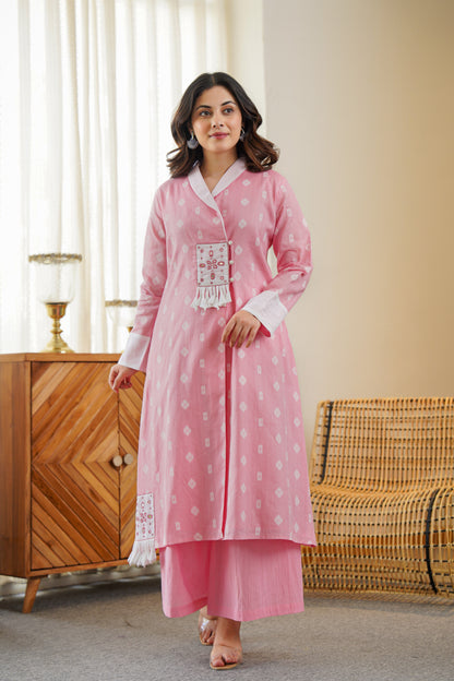 Pink Cotton Kurta Set | Embroidery & Palazzo Pants | Ethnic Fusion Wear 💃