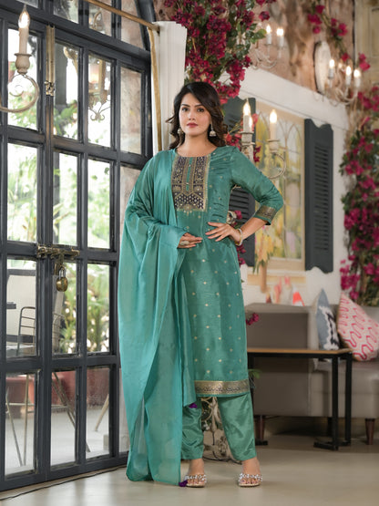 Sea Green Traditional Weaving Suit Set