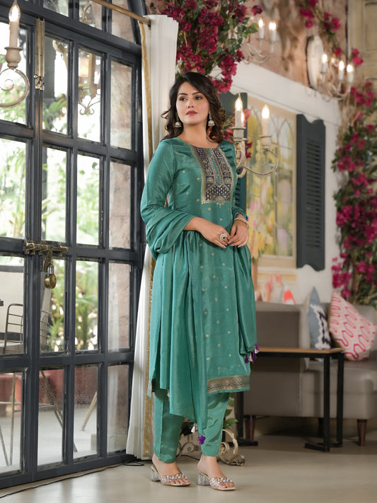 Sea Green Traditional Weaving Suit Set