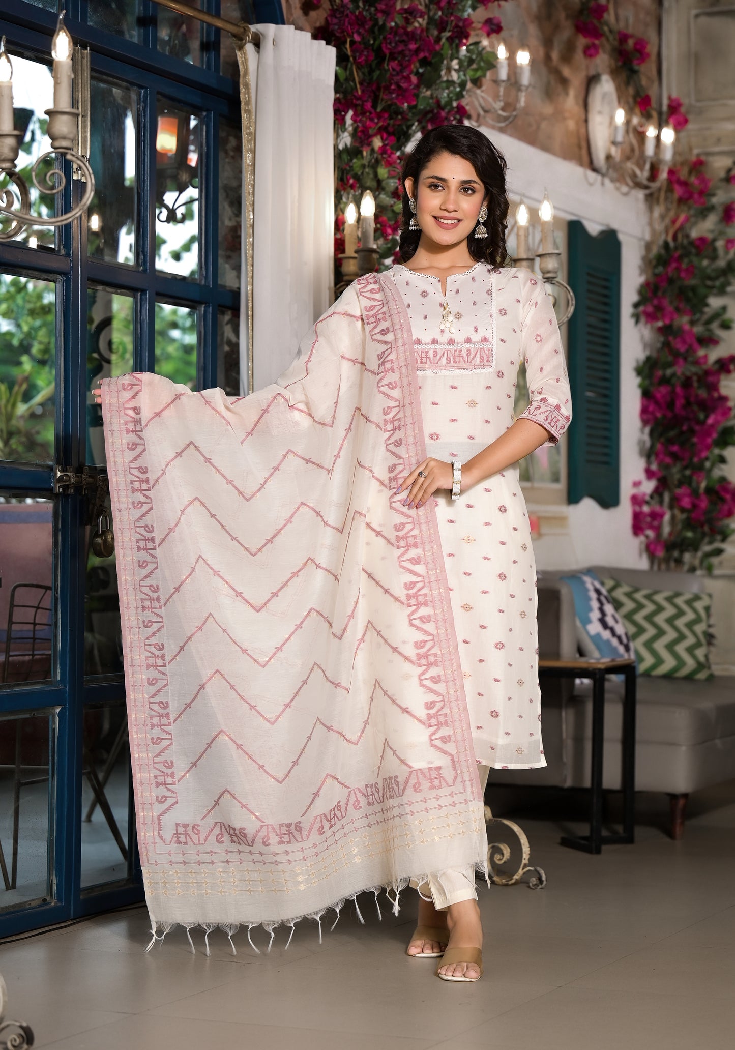 Exclusive Pure Chanderi Multi Thread Weaving Suit Set