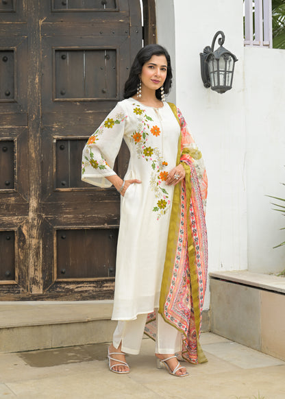 🌿 Ivory Bloom Embroidered 3-Piece Suit Set