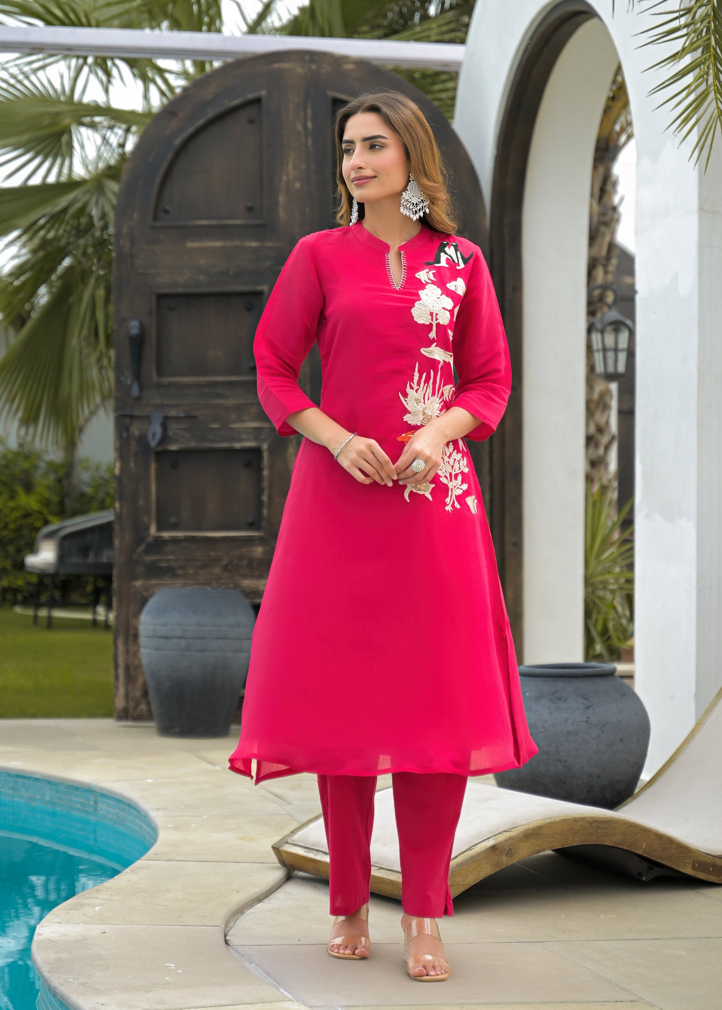 Fuchsia Pink Embroidered Co-Ord Set