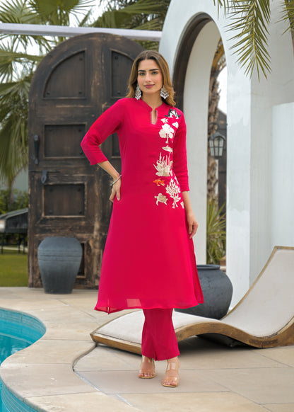 Fuchsia Pink Embroidered Co-Ord Set