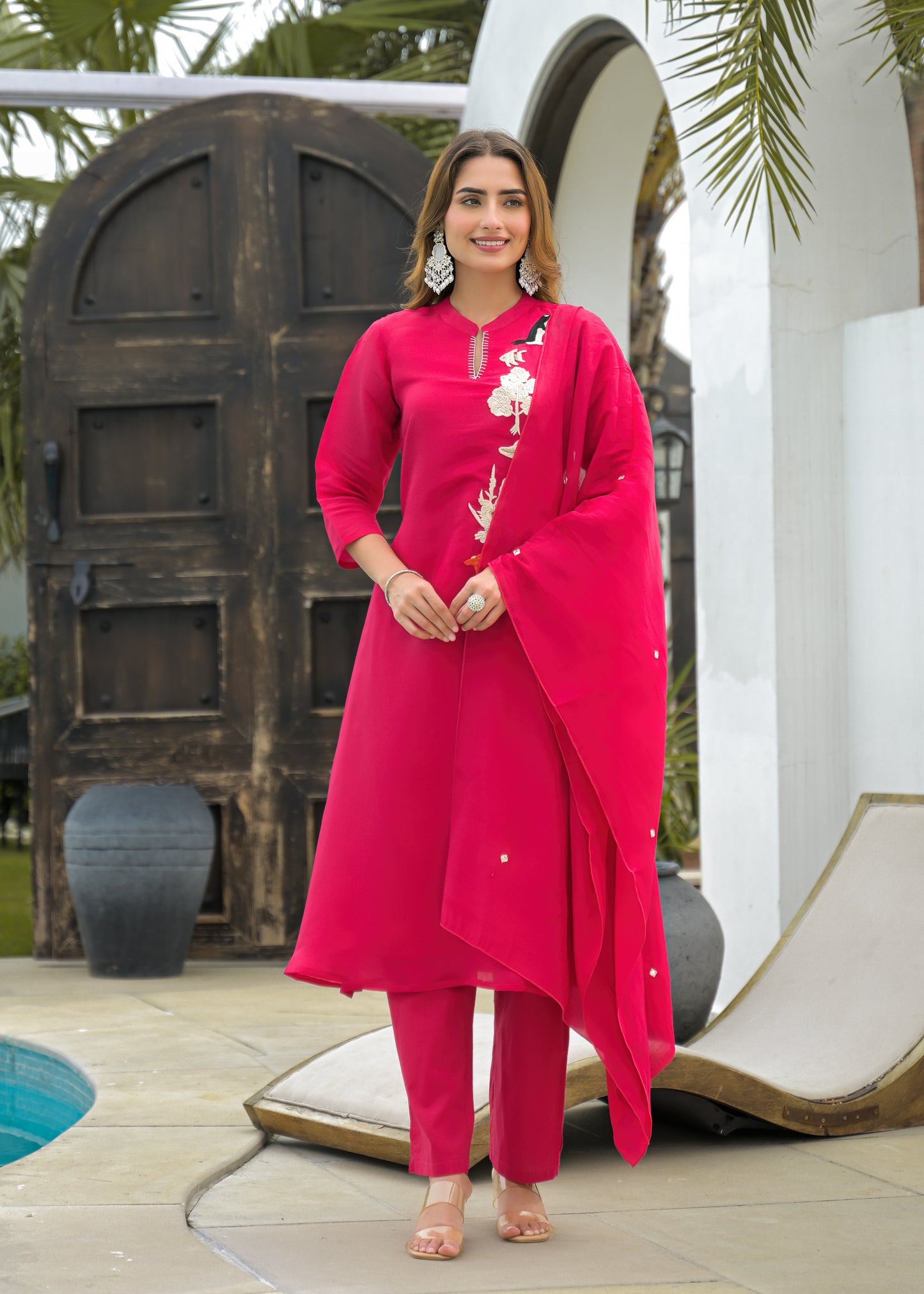 Fuchsia Pink Embroidered Co-Ord Set