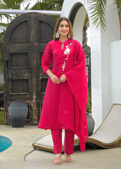 Fuchsia Pink Embroidered Co-Ord Set