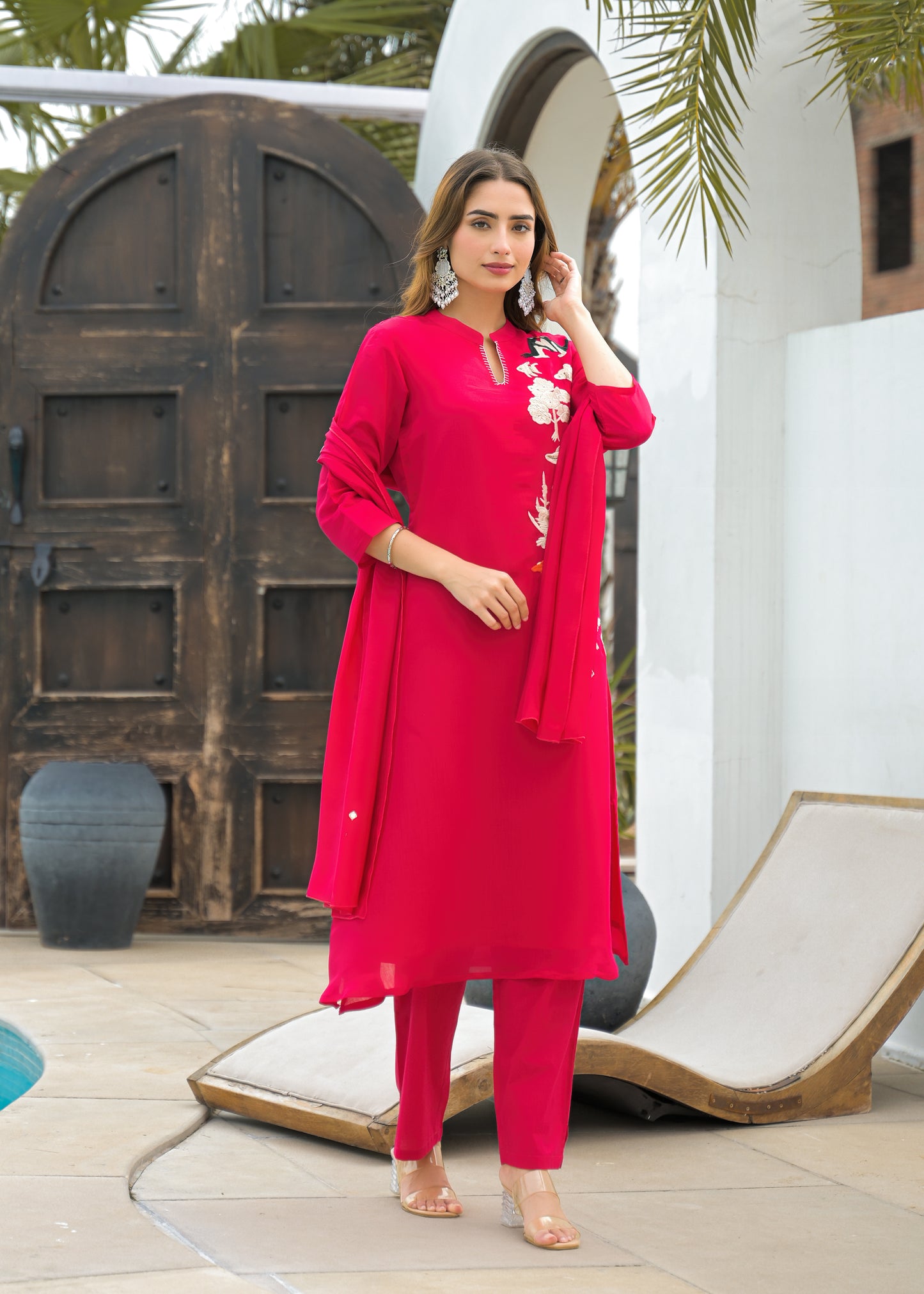 Fuchsia Pink Embroidered Co-Ord Set