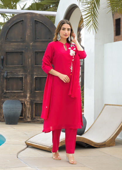 Fuchsia Pink Embroidered Co-Ord Set