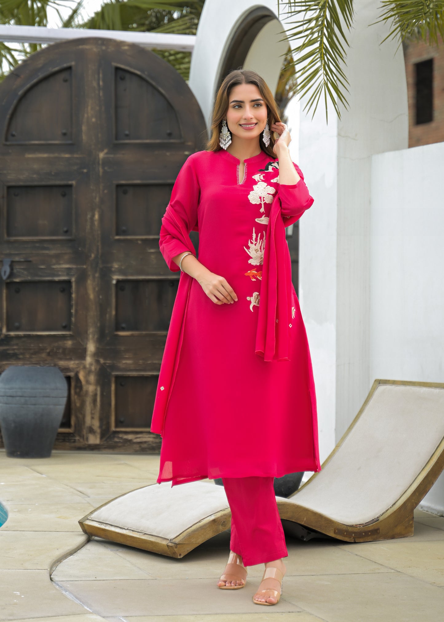 Fuchsia Pink Embroidered Co-Ord Set