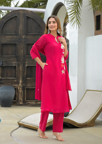 Fuchsia Pink Embroidered Co-Ord Set