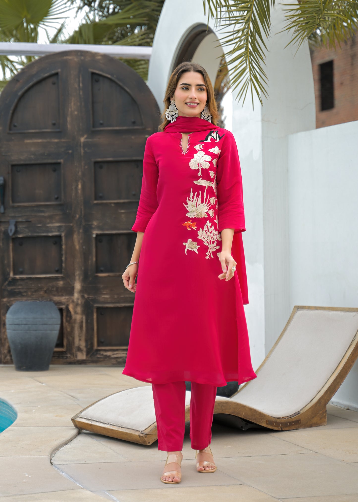 Fuchsia Pink Embroidered Co-Ord Set