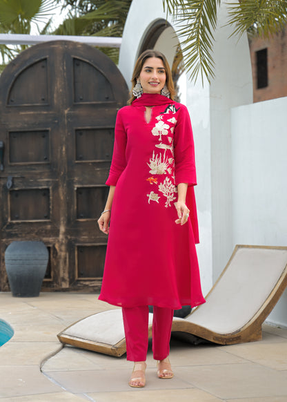 Fuchsia Pink Embroidered Co-Ord Set
